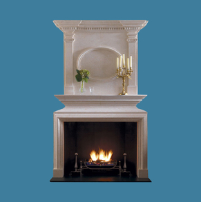 Ornate single stone fireplace 